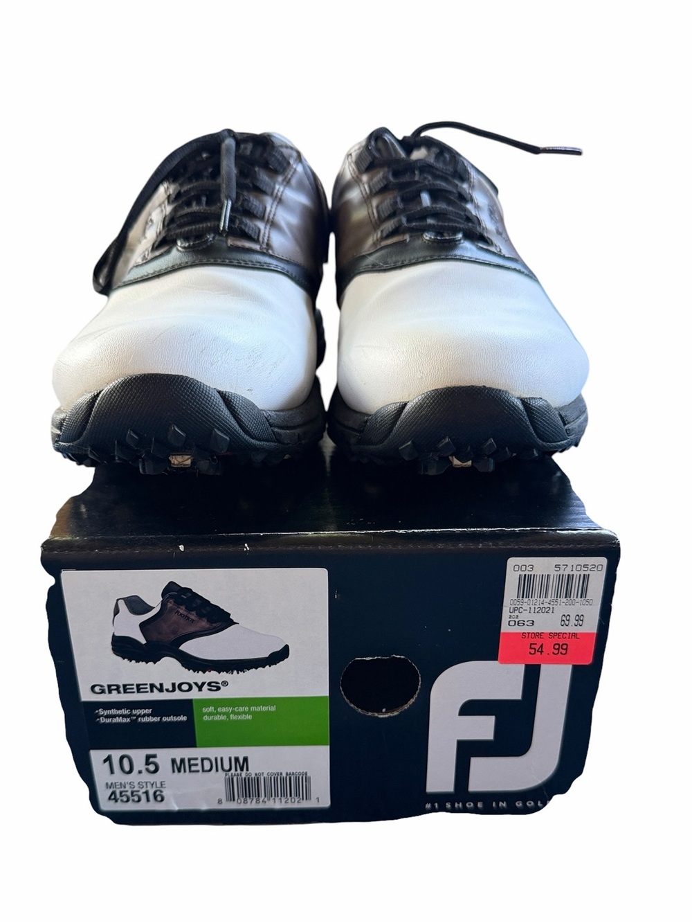 Men’s Footjoy Greenjoys Golf Shoes in White and Brown Saddle Sz 10.5M